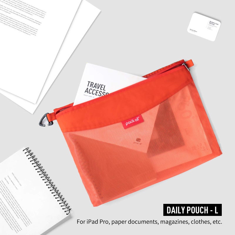 pack all Water-resistant Material Zipper Pouch, Mesh Zipper Bags for Storage, Travel, Office (Orange, Large) - Image 2